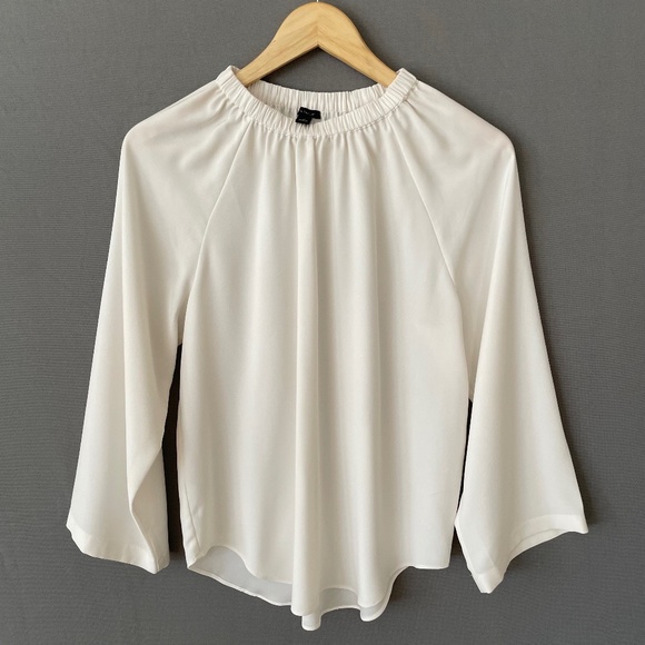 Ann Taylor Ecru Cream Wide Sleeve High Crew Neck Pull Over Blouse Size XS - Picture 1 of 8